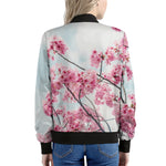Pink Cherry Blossom Print Women's Bomber Jacket
