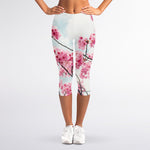 Pink Cherry Blossom Print Women's Capri Leggings