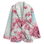 Pink Cherry Blossom Print Women's Cotton Blazer