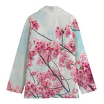 Pink Cherry Blossom Print Women's Cotton Blazer