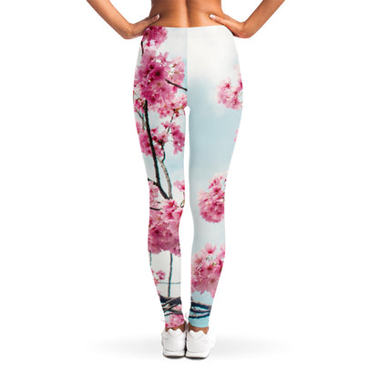 Pink Cherry Blossom Print Women's Leggings