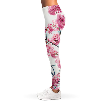 Pink Cherry Blossom Print Women's Leggings