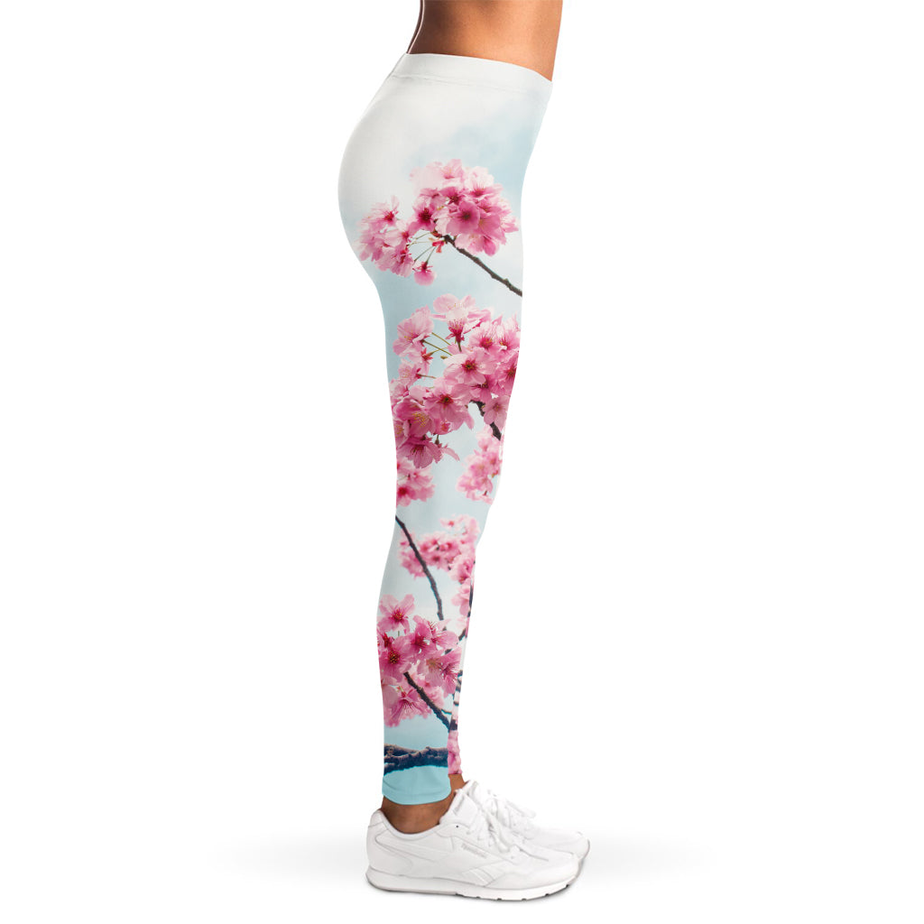 Pink Cherry Blossom Print Women's Leggings