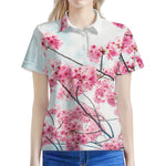 Pink Cherry Blossom Print Women's Polo Shirt