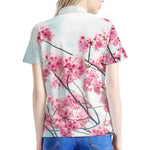 Pink Cherry Blossom Print Women's Polo Shirt