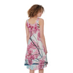 Pink Cherry Blossom Print Women's Sleeveless Dress