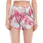 Pink Cherry Blossom Print Women's Split Running Shorts