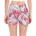Pink Cherry Blossom Print Women's Split Running Shorts
