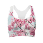 Pink Cherry Blossom Print Women's Sports Bra