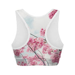 Pink Cherry Blossom Print Women's Sports Bra