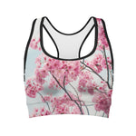 Pink Cherry Blossom Print Women's Sports Bra