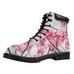 Pink Cherry Blossom Print Work Boots