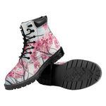 Pink Cherry Blossom Print Work Boots