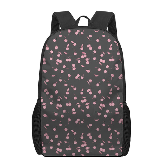 Pink Cherry Pattern Print 17 Inch Backpack
