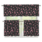 Pink Cherry Pattern Print 3 Piece Kitchen Curtains