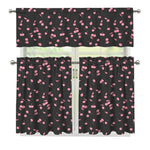 Pink Cherry Pattern Print 3 Piece Kitchen Curtains