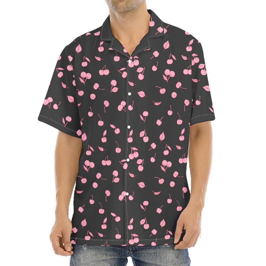 Pink Cherry Pattern Print Aloha Shirt