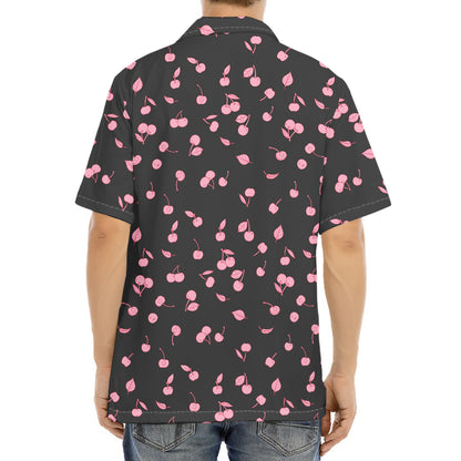 Pink Cherry Pattern Print Aloha Shirt