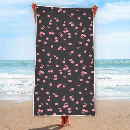 Pink Cherry Pattern Print Beach Towel