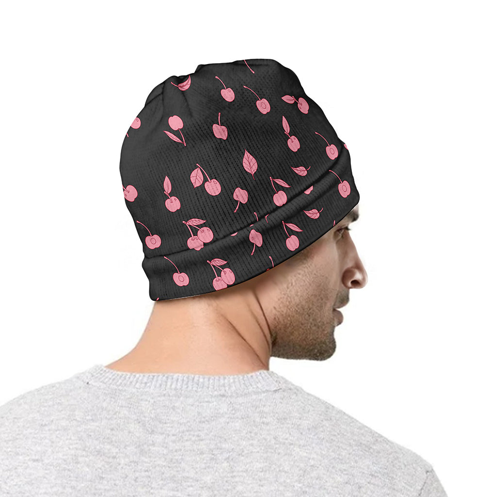Pink Cherry Pattern Print Beanie