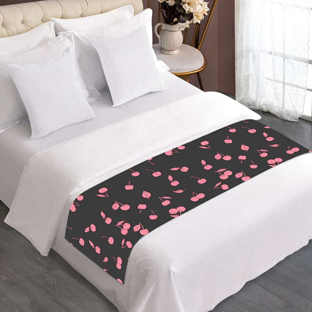 Pink Cherry Pattern Print Bed Runner