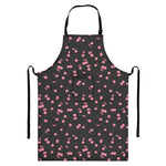 Pink Cherry Pattern Print Bib Apron With Pocket