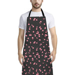 Pink Cherry Pattern Print Bib Apron With Pocket
