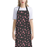 Pink Cherry Pattern Print Bib Apron With Pocket