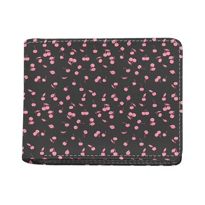 Pink Cherry Pattern Print Bifold Wallet