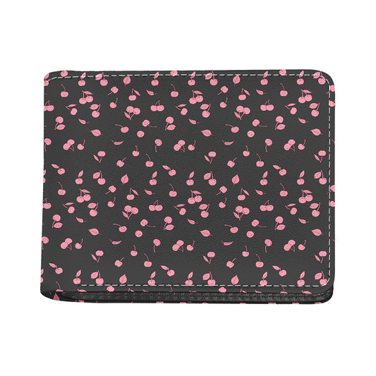 Pink Cherry Pattern Print Bifold Wallet