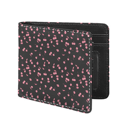 Pink Cherry Pattern Print Bifold Wallet