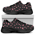 Pink Cherry Pattern Print Black Chunky Shoes
