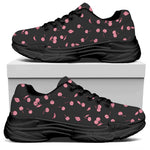 Pink Cherry Pattern Print Black Chunky Shoes