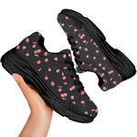 Pink Cherry Pattern Print Black Chunky Shoes