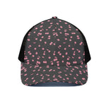 Pink Cherry Pattern Print Black Mesh Trucker Cap