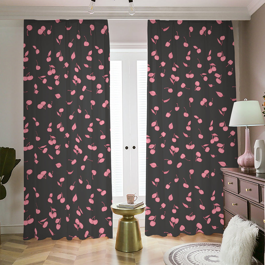 Pink Cherry Pattern Print Blackout Pencil Pleat Curtains
