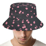 Pink Cherry Pattern Print Bucket Hat