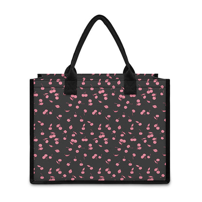 Pink Cherry Pattern Print Canvas Tote Bag