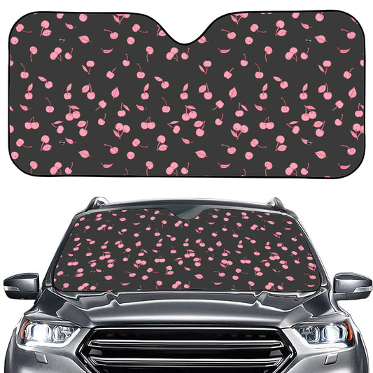 Pink Cherry Pattern Print Car Windshield Sun Shade