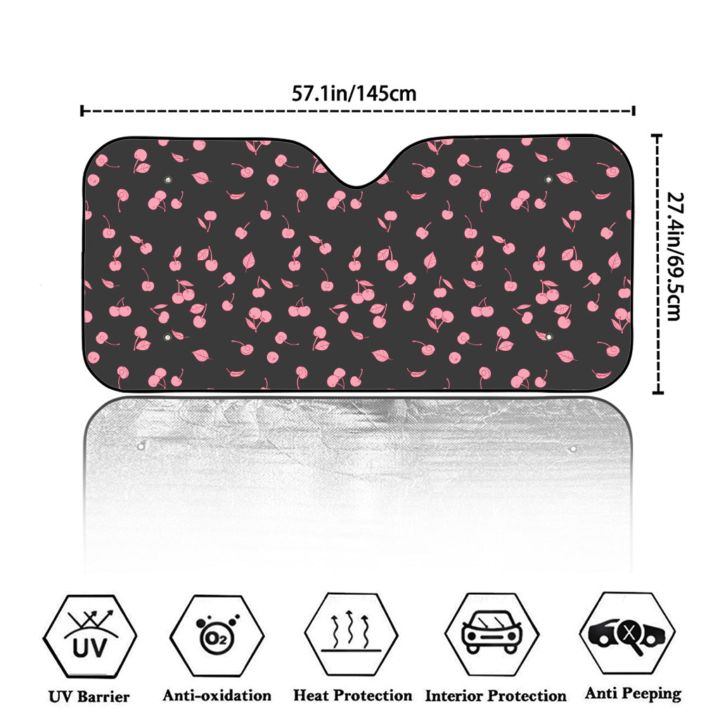 Pink Cherry Pattern Print Car Windshield Sun Shade