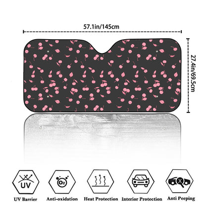 Pink Cherry Pattern Print Car Windshield Sun Shade