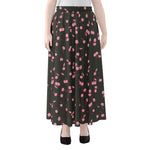 Pink Cherry Pattern Print Chiffon Maxi Skirt