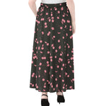 Pink Cherry Pattern Print Chiffon Maxi Skirt