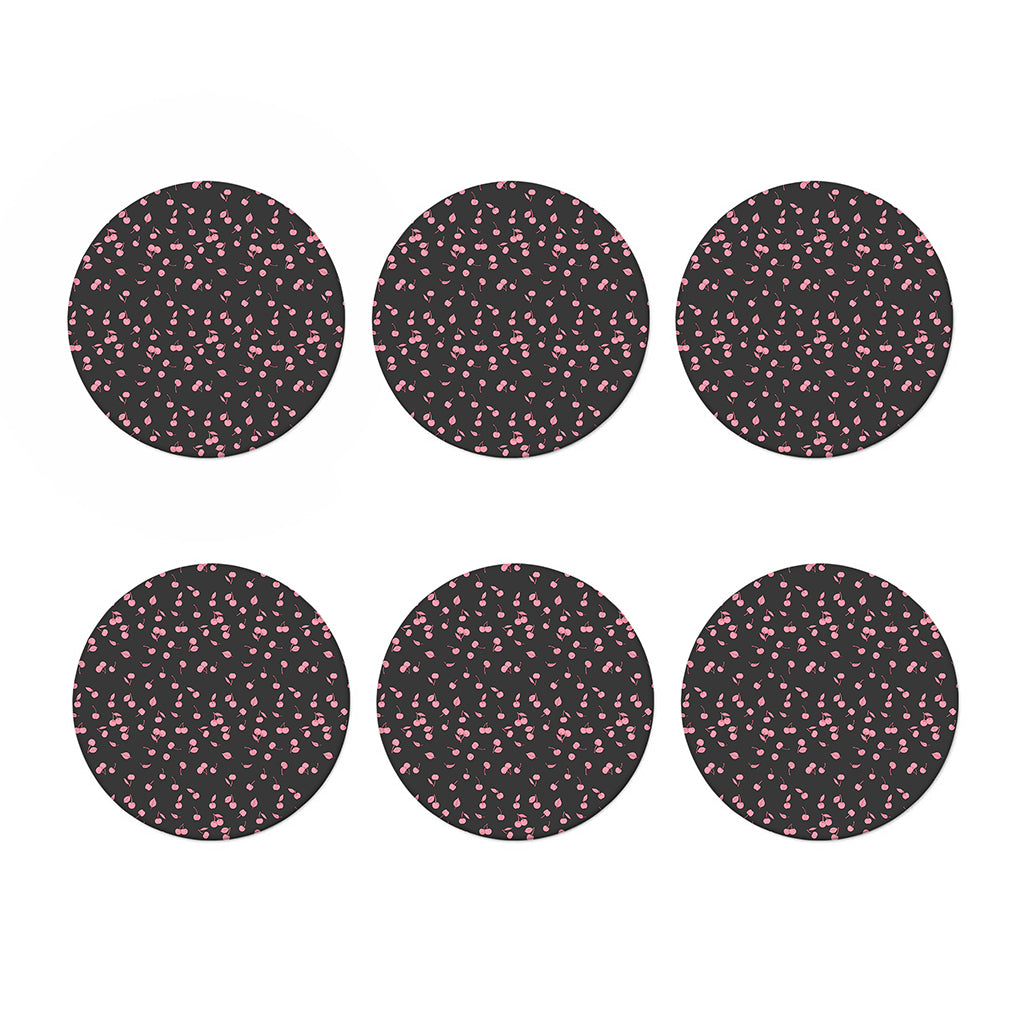 Pink Cherry Pattern Print Coaster Set
