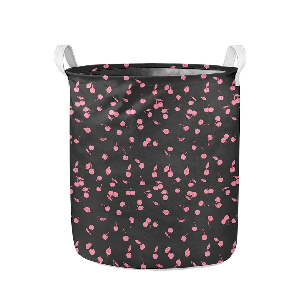 Pink Cherry Pattern Print Collapsible Laundry Basket