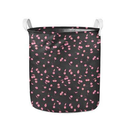 Pink Cherry Pattern Print Collapsible Laundry Basket