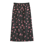 Pink Cherry Pattern Print Cotton Front Slit Maxi Skirt