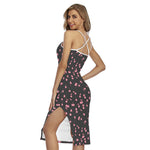 Pink Cherry Pattern Print Cross Back Cami Dress