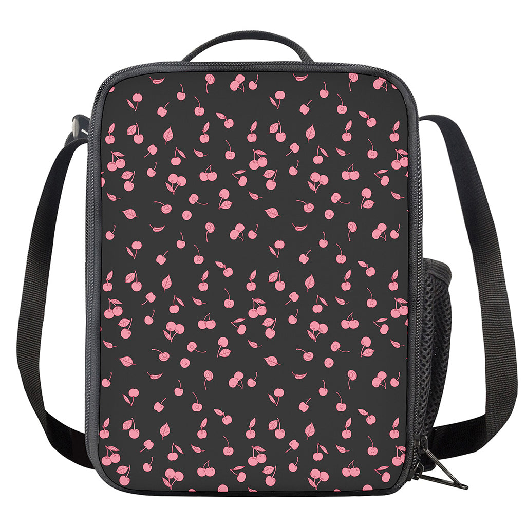 Pink Cherry Pattern Print Crossbody Lunch Bag