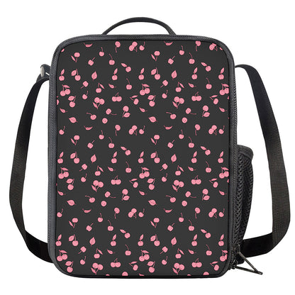 Pink Cherry Pattern Print Crossbody Lunch Bag